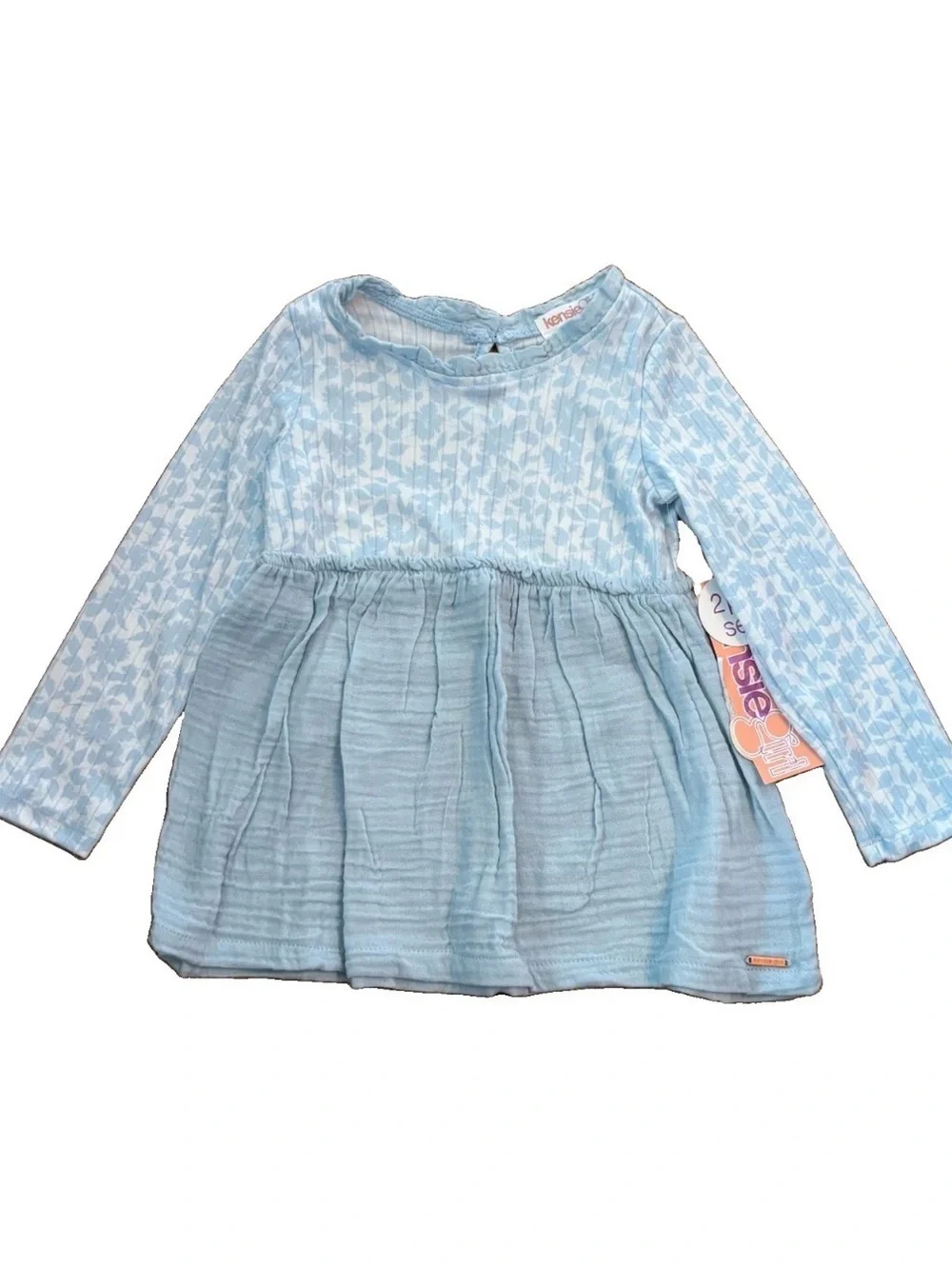 Kensie Girl Light Blue Ribbed Leggings & Textured Peplum Top Set w/Headband - 3T